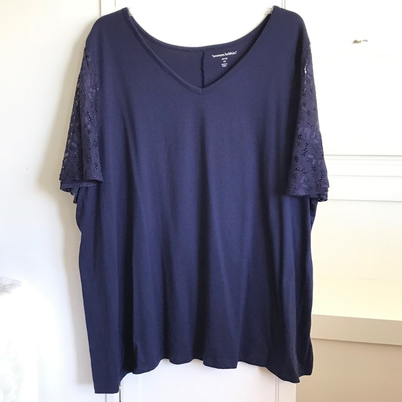 WOMAN WITHIN Lace Sleeve Tunic V-Neck Tee Shirt Women’s Plus Size 4X 34/36 - Picture 2 of 16